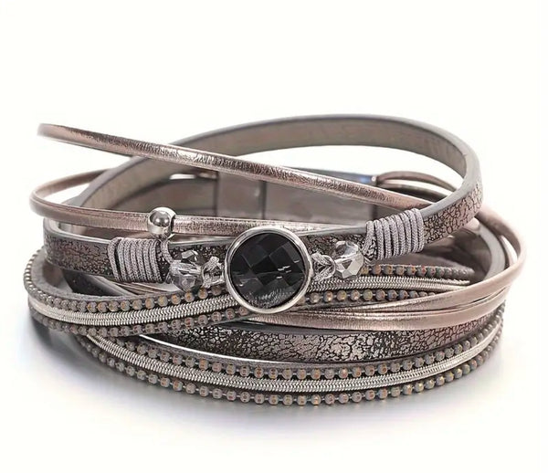 Bracelet labradorite en cuir