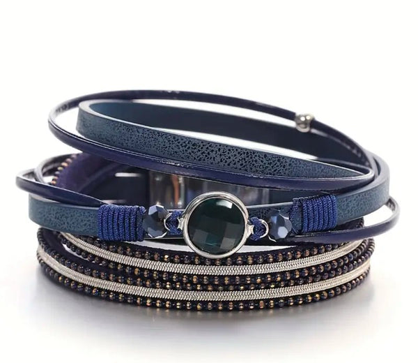 Bracelet aigue marine en cuir